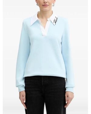 KARL LAGERFELD Embroidered-Logo Collar Polo Shirt - Blue