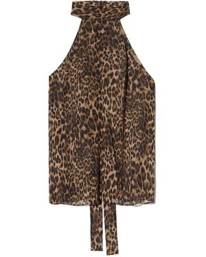 Nili Lotan Halterneck Leopard-print Top - ブラウン
