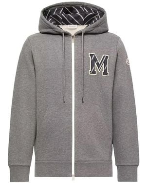 Moncler Monogram Cotton Zip-Up Hoodie - Grey