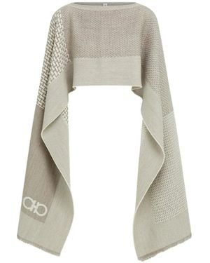 Ferragamo Poncho De Lana En Jacquard - Blanco