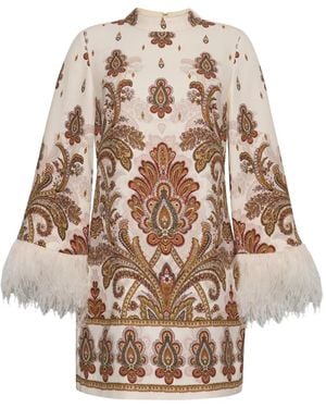 Cara Cara Vida Minikleid Mit Paisley-Print Und Federbesatz - Natur