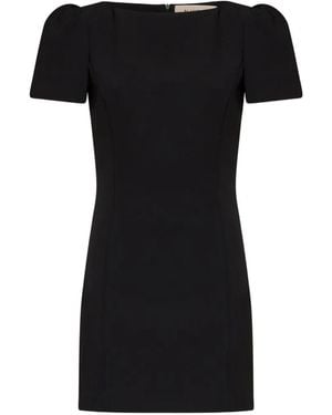 Blanca Vita Puff-Sleeve Boat-Neck Mini Dress - Black