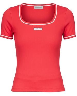 Marine Serre Ribbed Square-Neck T-Shirt - Red