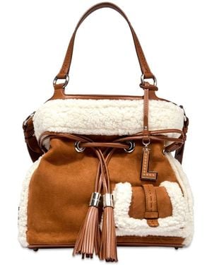 Lancel Medium Premier Flirt Shearling-Trim Bucket Bag - Brown