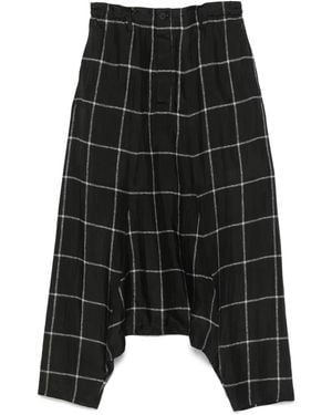 Yohji Yamamoto Check-Pattern Drop-Crotch Trousers - Black