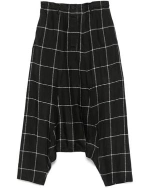 Yohji Yamamoto Check-Pattern Drop-Crotch Trousers - Black