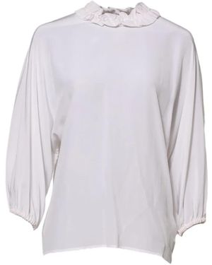 Dolce & Gabbana Ruffle-Trim Silk Blouse - White