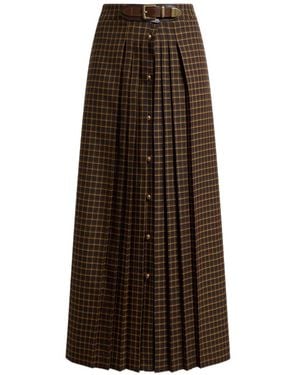 Etro Wool Maxi Skirt With Pleating And Check Motif - Brown