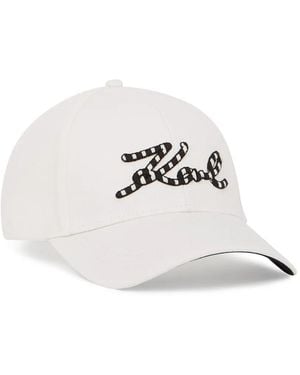 KARL LAGERFELD Signature Striped-Logo Cap - White