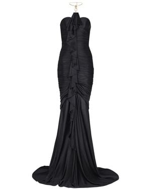 Balmain Long Draped-Bustier Dress - Black