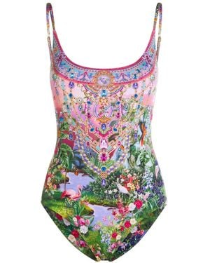 CAMILLA Embellished Floral-Patterned Swimsuit - White