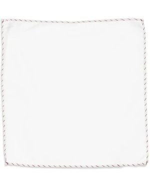 Eleventy Cotton Contrast-Trim Pocket Square - White