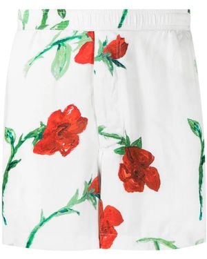 Endless Joy Bermudas con cinturilla elástica y rosa estampada - Blanco
