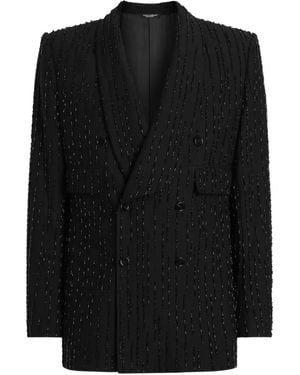Dolce & Gabbana Double-Breasted Embellished-Stripe Blazer - Black