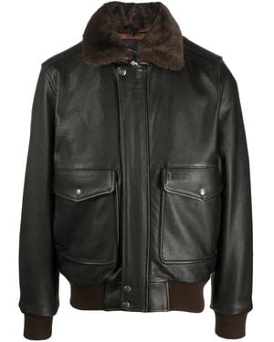 Schott Nyc Spread-Collar Leather Jacket - Black