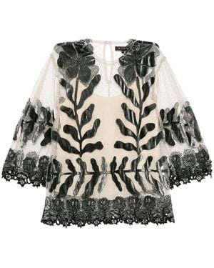 Biyan Floral Lace Appliqué Blouse - Black
