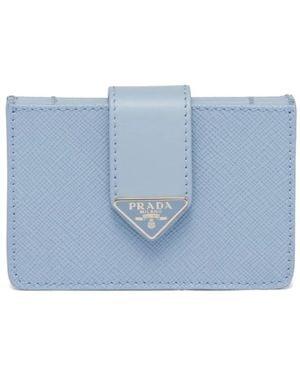 Prada Saffiano And Smooth Leather Card Holder - Blue
