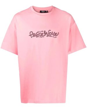 FIVE CM Embroidered-Slogan Short-Sleeve T-Shirt - Pink