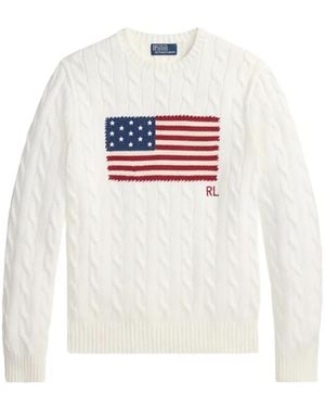 Polo Ralph Lauren Cable-Knit Flag-Motif Jumper - White