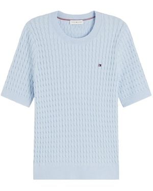 Tommy Hilfiger Cable-Knit Short-Sleeve Jumper - Blue