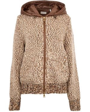 Moncler Hooded Zip Cardigan - Brown