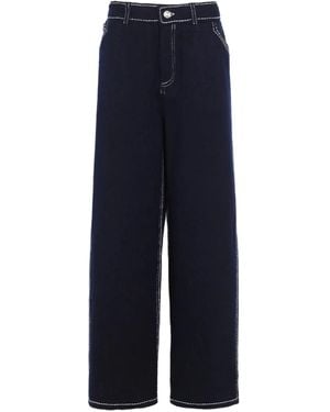 Barrie Contrast-Stitch Wool Trousers - Blue