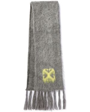 Off-White c/o Virgil Abloh Modal Blend Fringed Logo Jacquard Scarf - Grey