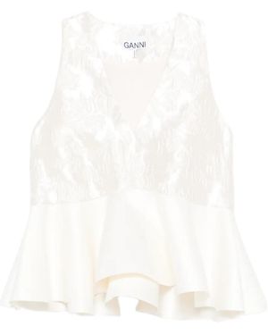 Ganni Satin Sleeveless Peplum Blouse - White