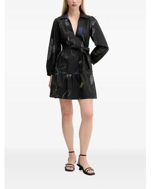 Desigual Floral-Print Belted Mini Shirt Dress - Black