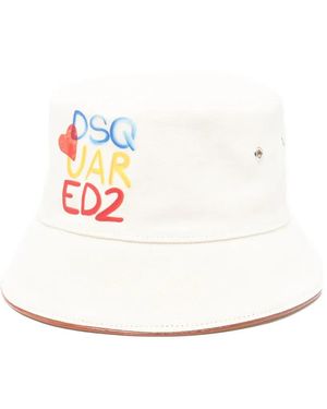DSquared² Logo-Print Bucket Hat - White