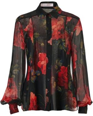 Carolina Herrera Rose-Print Chiffon Shirt - Red
