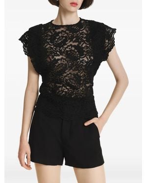 2310 STUDIO Lace Scalloped-Edge Top - Black