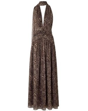 Nicholas Leopard-Print Halterneck Maxi Dress - Brown