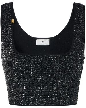 Elisabetta Franchi Knit Top With Sequins - Black