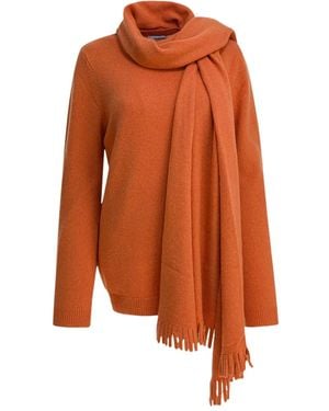 Sandbeige Fringed Scarf Knitwear - Orange
