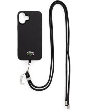 Lacoste Logo-Patch Lanyard Iphone 16 Case - Black