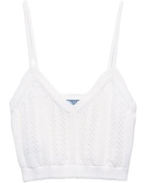 Prada Openwork Cotton Crop Top - White