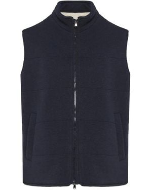 Barba Napoli Padded High-Neck Suede Gilet - Blue