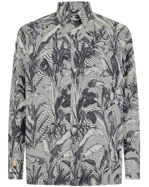 Billionaire Palm-Print Silk Shirt - Grey