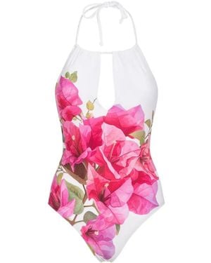 Bikinville Bouganvillea Floral-Print Drawstring Swimsuit - Pink