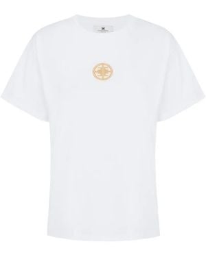 Elisabetta Franchi Jersey T-Shirt With Jewel Logo - White