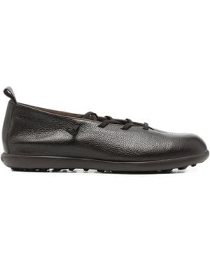 Wonders Lace-Up Grained Leather Ballet Flats - Grey