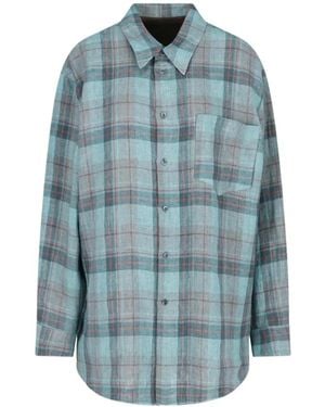 Magliano Check-Pattern Linen Shirt - Blue