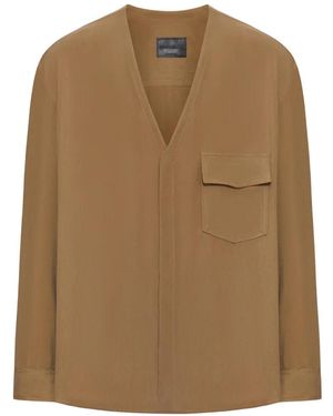 Giorgio Armani Chest-Pocket V-Neck Shirt - Brown