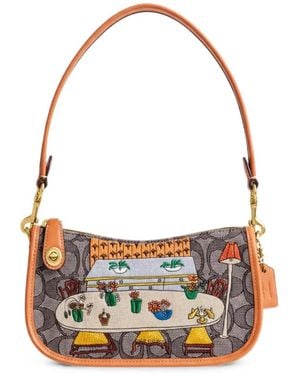 COACH X Observed By Us Swinger Embroidered Shoulder Bag - White