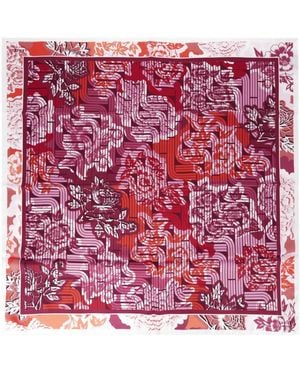 Lancel Pivoine Optical-Print Silk Scarf - Red