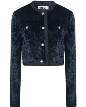 Ports 1961 Veste Ice Floral À Effet Velours - Bleu