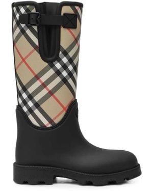 Burberry Marsh Stamp Check-Panel Boots - Black