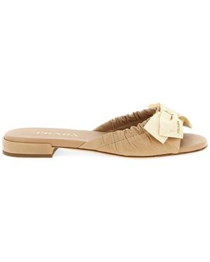 Prada Bow-Detail Leather Slides - Metallic