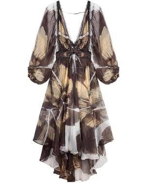 Mes Demoiselles Lace-Trimmed Butterfly-Print Long Dress - White